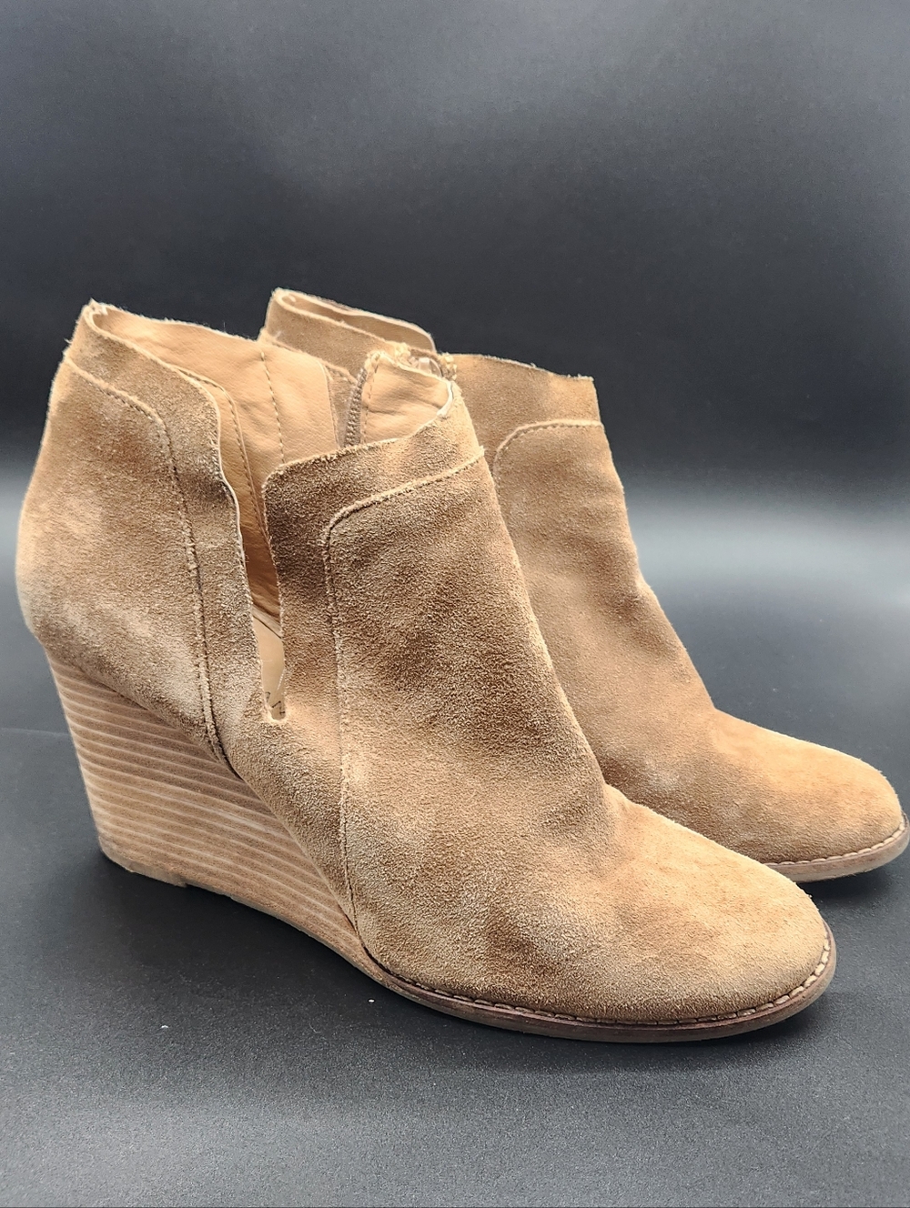 Lucky Brand Women's Yabba Wedge Ankle Booties Leather Suede Size 9